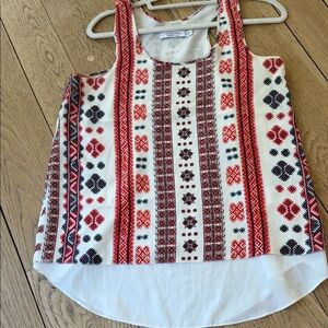ALTUZARRA Red, Black & White Embroidered Patterned Tank Top